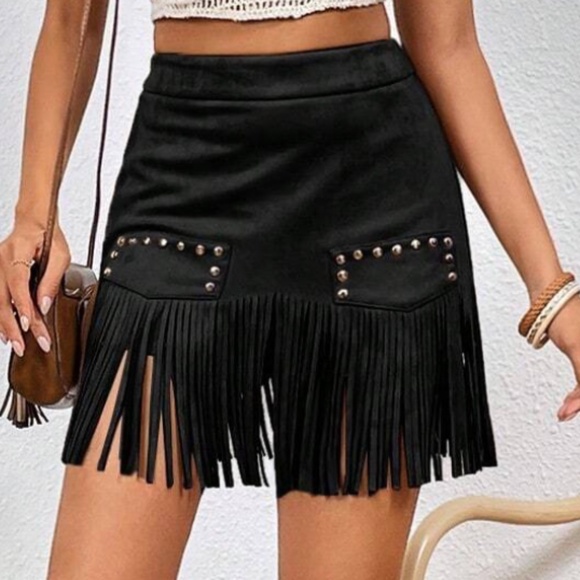 Western Fringe Hem Studded Mini Skirt - Picture 5 of 10